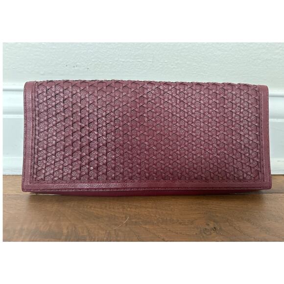 Unbranded Handbags - Woven Leather Clutch Purse Burgundy Textured Fold Over Evening Bag